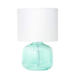 13 in. Aqua Glass Table Lamp with Fabric Shade by Simple Designs