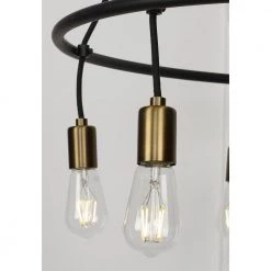 Tae 24 in. W 5-Light Black Modern Industrial Round Chandelier with Aged Brass Socket Cups and Adjustable Black Cords by LBL Lighting -Simple Designs Online Shop black aged brass lbl lighting chandeliers ch1076blab 1f 1000
