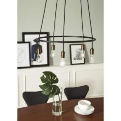 Tae 24 in. W 5-Light Black Modern Industrial Round Chandelier with Aged Brass Socket Cups and Adjustable Black Cords by LBL Lighting -Simple Designs Online Shop black aged brass lbl lighting chandeliers ch1076blab 40 1000