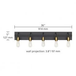 Tae 36 in. W 5-Light Black Industrial Metal Bathroom Vanity Light with Aged Brass Socket Cups and Black Cords by LBL Lighting -Simple Designs Online Shop black aged brass lbl lighting vanity lighting ba1083blab 40 1000