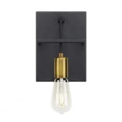 Tae 5.5 in. W 1-Light Black Industrial Metal Bathroom Wall Sconce with Aged Brass Socket Cup and Black Cord by LBL Lighting