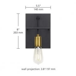 Tae 5.5 in. W 1-Light Black Industrial Metal Bathroom Wall Sconce with Aged Brass Socket Cup and Black Cord by LBL Lighting -Simple Designs Online Shop black aged brass lbl lighting wall sconces ws1080blab c3 1000