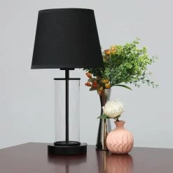 16.93 in. Black Encased Metal Glass Table Lamp by Simple Designs 12 16.93 in. Black Encased Metal Glass Table Lamp by Simple Designs -Simple Designs Online Shop black clear glass black shade simple designs table lamps lt2081 bob 1f 1000
