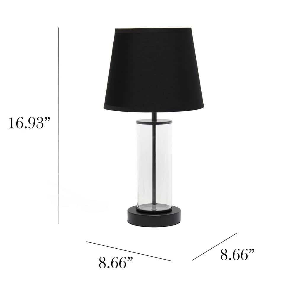 16.93 in. Black Encased Metal Glass Table Lamp by Simple Designs 4 16.93 in. Black Encased Metal Glass Table Lamp by Simple Designs - Image 4