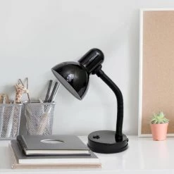 14.25 in. Black Basic Metal Desk Lamp with Flexible Hose Neck by Simple Designs -Simple Designs Online Shop black simple designs desk lamps ld1003 blk 44 1000