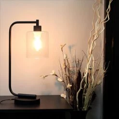 19 in. Bronson Antique Style Black Industrial Iron Lantern Desk Lamp with Glass Shade by Simple Designs 27 19 in. Bronson Antique Style Black Industrial Iron Lantern Desk Lamp with Glass Shade by Simple Designs -Simple Designs Online Shop black simple designs desk lamps ld1036 blk 31 1000