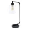 19 in. Bronson Antique Style Black Industrial Iron Lantern Desk Lamp with Glass Shade by Simple Designs
