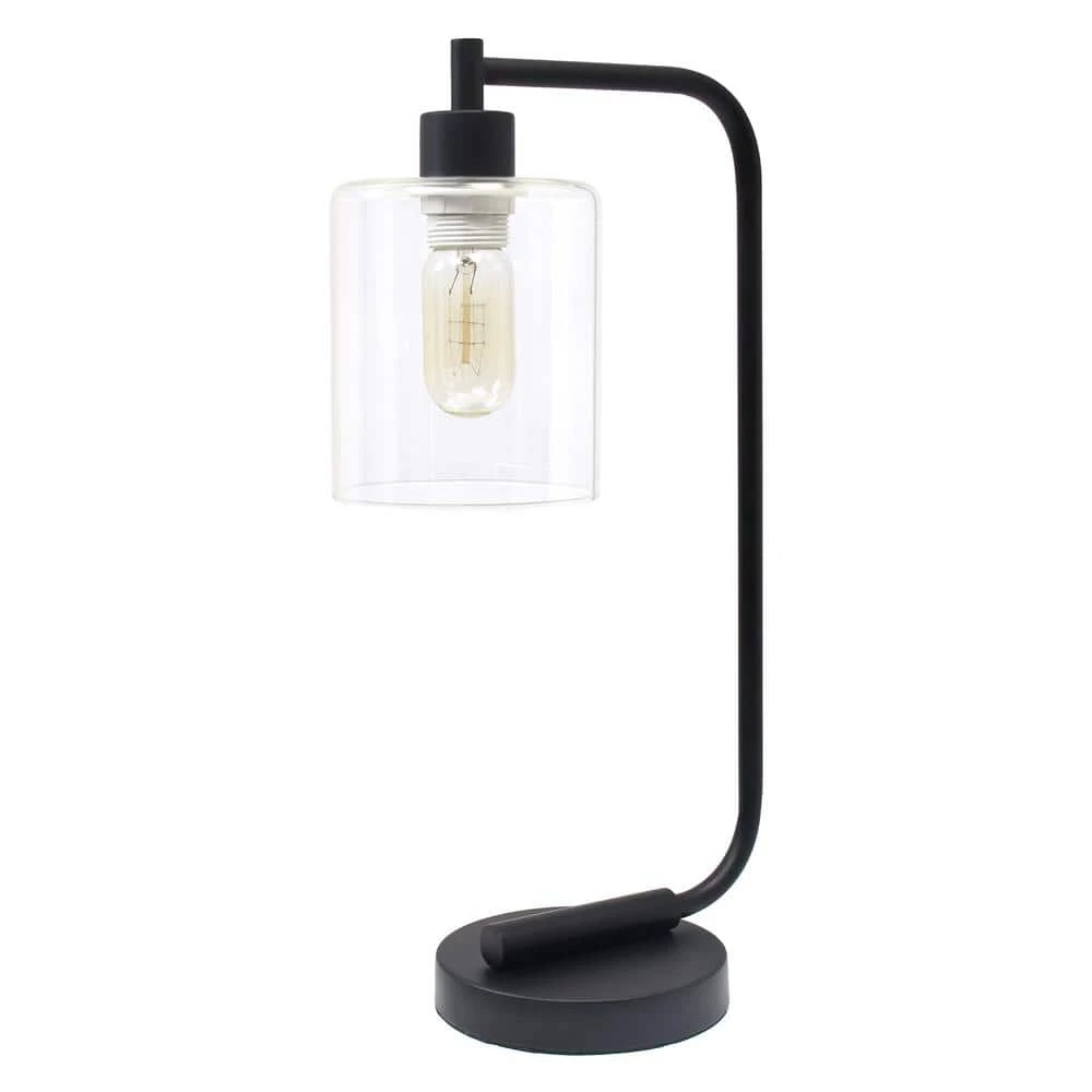 19 in. Bronson Antique Style Black Industrial Iron Lantern Desk Lamp with Glass Shade by Simple Designs 1 19 in. Bronson Antique Style Black Industrial Iron Lantern Desk Lamp with Glass Shade by Simple Designs