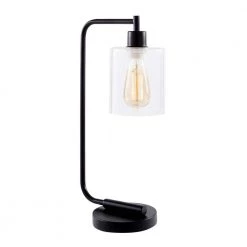 19 in. Bronson Antique Style Black Industrial Iron Lantern Desk Lamp with Glass Shade by Simple Designs 20 19 in. Bronson Antique Style Black Industrial Iron Lantern Desk Lamp with Glass Shade by Simple Designs -Simple Designs Online Shop black simple designs desk lamps ld1036 blk 77 1000
