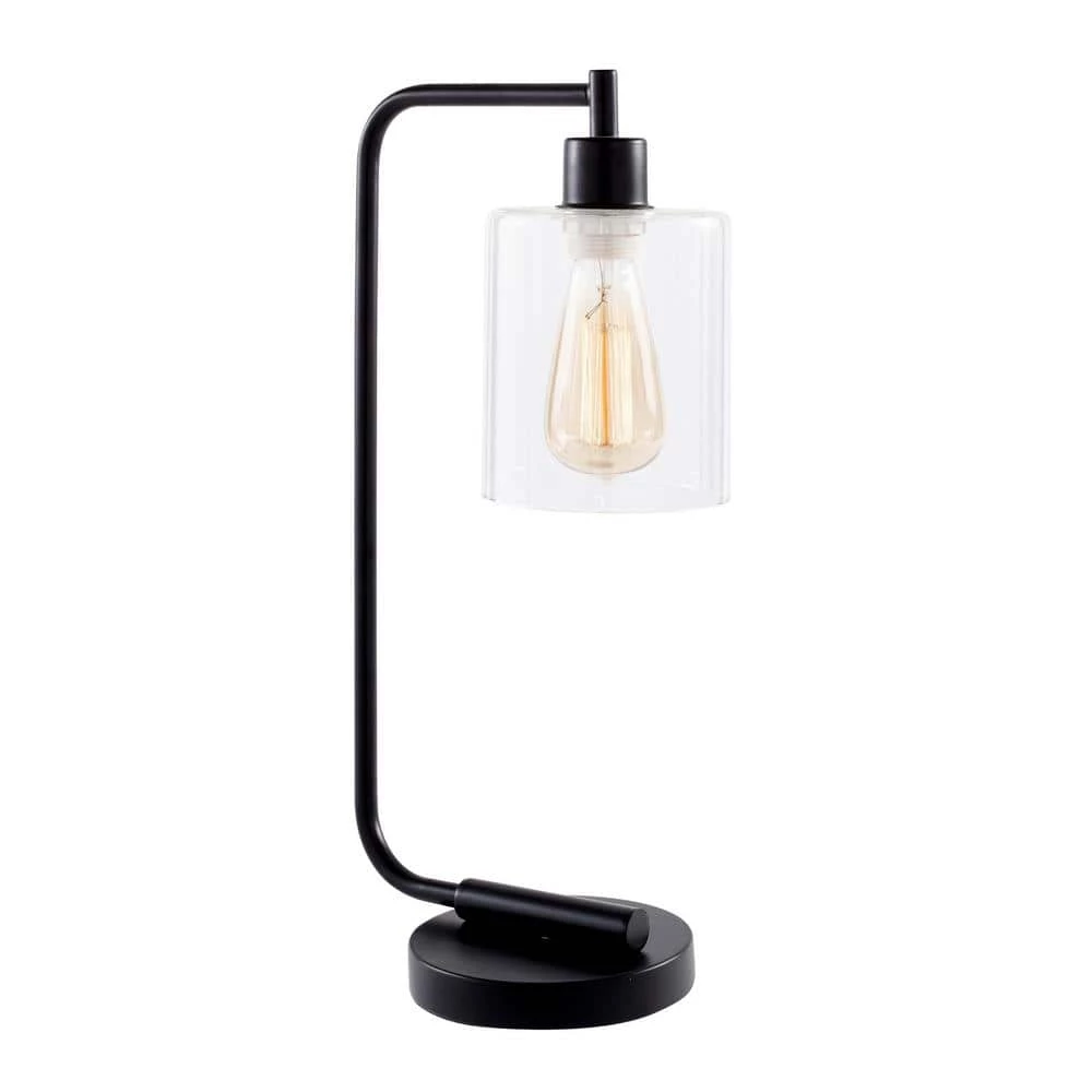 19 in. Bronson Antique Style Black Industrial Iron Lantern Desk Lamp with Glass Shade by Simple Designs 7 19 in. Bronson Antique Style Black Industrial Iron Lantern Desk Lamp with Glass Shade by Simple Designs - Image 7