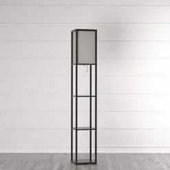 63.3 in. Etagere Black Floor Lamp Organizer Storage Shelf with Linen Shade by Simple Designs -Simple Designs Online Shop black simple designs floor lamps lf1014 blk 31 1000