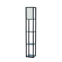 63.3 in. Etagere Black Floor Lamp Organizer Storage Shelf with Linen Shade by Simple Designs