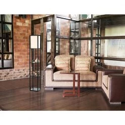 63.3 in. Etagere Black Floor Lamp Organizer Storage Shelf with Linen Shade by Simple Designs -Simple Designs Online Shop black simple designs floor lamps lf1014 blk 76 1000