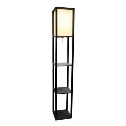 63.3 in. Etagere Black Floor Lamp Organizer Storage Shelf with Linen Shade by Simple Designs -Simple Designs Online Shop black simple designs floor lamps lf1014 blk c3 1000