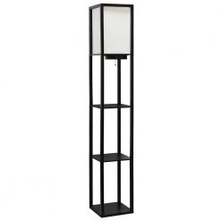 62.5 in. Black Floor Lamp Etagere Organizer Storage Shelf with 2 USB Charging Ports, 1 Charging Outlet and Linen Shade by Simple Designs -Simple Designs Online Shop black simple designs floor lamps lf1037 blk fa 1000