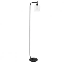 67 in. Black Modern Iron Lantern Floor Lamp with Glass Shade by Simple Designs