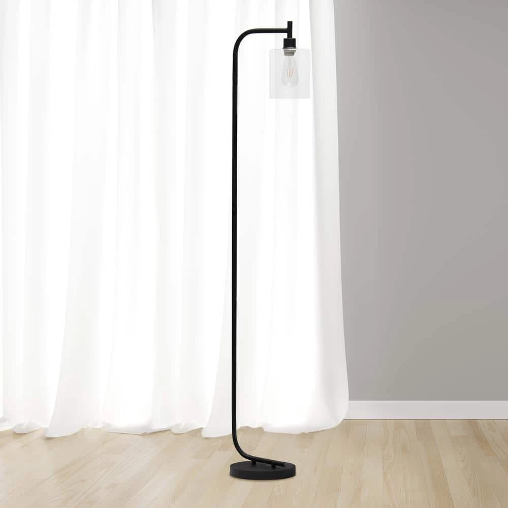 67 in. Black Modern Iron Lantern Floor Lamp with Glass Shade by Simple Designs 6 67 in. Black Modern Iron Lantern Floor Lamp with Glass Shade by Simple Designs - Image 6