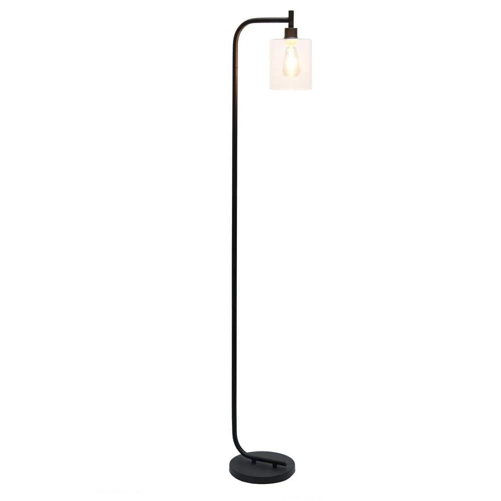 67 in. Black Modern Iron Lantern Floor Lamp with Glass Shade by Simple Designs 2 67 in. Black Modern Iron Lantern Floor Lamp with Glass Shade by Simple Designs - Image 2
