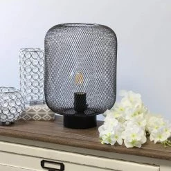 12 in. Black Metal Mesh Industrial Table Lamp by Simple Designs -Simple Designs Online Shop black simple designs lamp bases lt1072 blk 76 1000