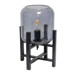 13.38 in. Black Wood Mounted Table Lamp with Cylinder Glass Shade by Simple Designs