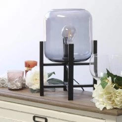 13.38 in. Black Wood Mounted Table Lamp with Cylinder Glass Shade by Simple Designs -Simple Designs Online Shop black simple designs table lamps lt1068 smk fa 1000