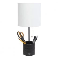 18.5 in. Black Hammered Metal Organizer Table Lamp with USB Charging Port and Fabric Shade by Simple Designs 11 18.5 in. Black Hammered Metal Organizer Table Lamp with USB Charging Port and Fabric Shade by Simple Designs -Simple Designs Online Shop black simple designs table lamps lt1085 blk 1f 1000