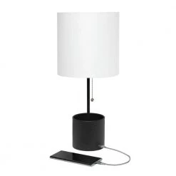 18.5 in. Black Hammered Metal Organizer Table Lamp with USB Charging Port and Fabric Shade by Simple Designs 12 18.5 in. Black Hammered Metal Organizer Table Lamp with USB Charging Port and Fabric Shade by Simple Designs -Simple Designs Online Shop black simple designs table lamps lt1085 blk 44 1000