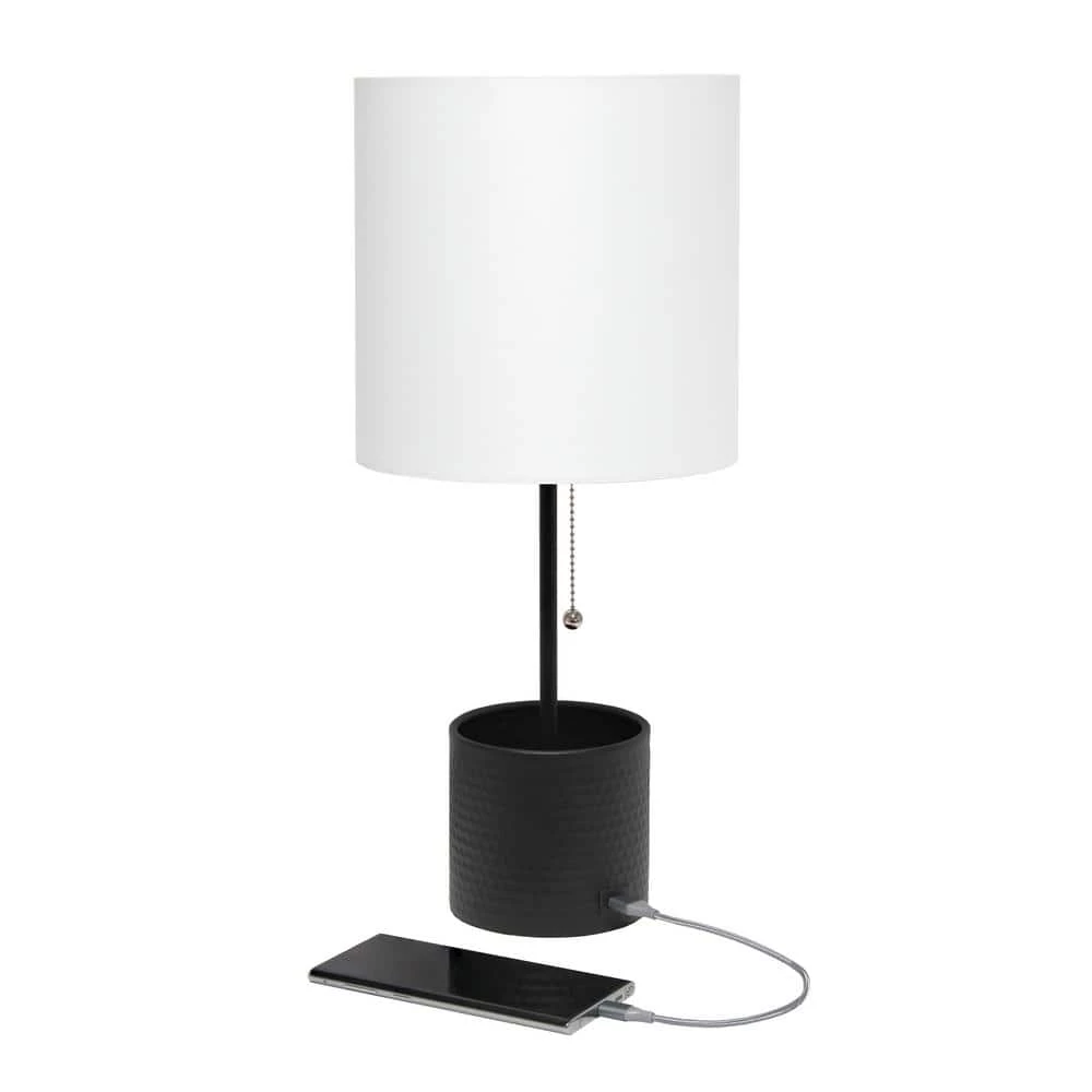 18.5 in. Black Hammered Metal Organizer Table Lamp with USB Charging Port and Fabric Shade by Simple Designs 5 18.5 in. Black Hammered Metal Organizer Table Lamp with USB Charging Port and Fabric Shade by Simple Designs - Image 5