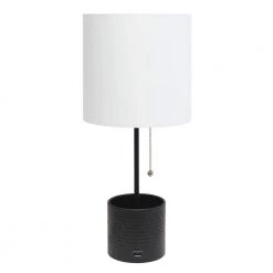 18.5 in. Black Hammered Metal Organizer Table Lamp with USB Charging Port and Fabric Shade by Simple Designs
