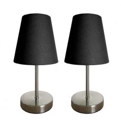 10 in. Sand Nickel Mini Basic Table Lamp with Black Shades (Set of 2) by Simple Designs