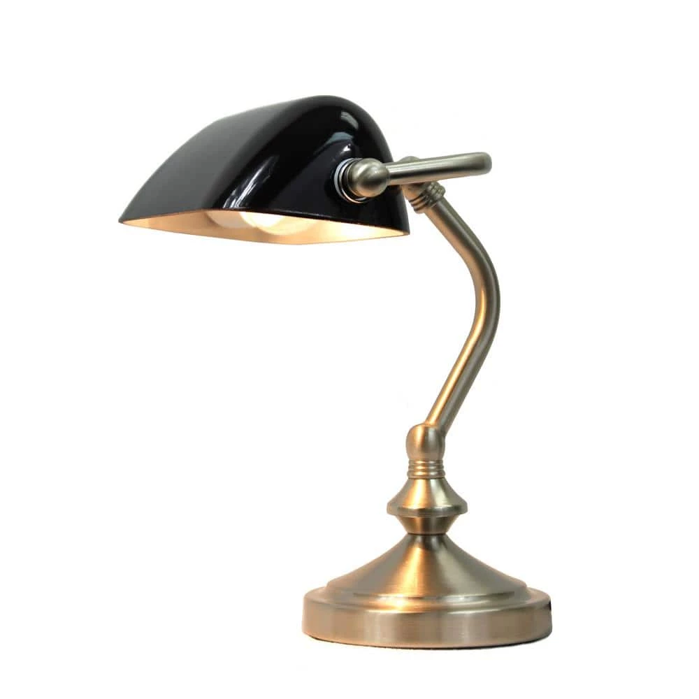 9.2 in. Black Traditional Mini Banker's Lamp with Glass Shade by Simple Designs 2 9.2 in. Black Traditional Mini Banker's Lamp with Glass Shade by Simple Designs - Image 2