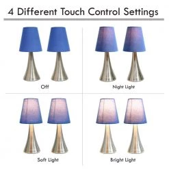 11.5 in. Brushed Nickel Mini Touch Table Lamp Set with Blue Fabric Shades (2-Pack) by Simple Designs -Simple Designs Online Shop blue brushed nickel simple designs table lamps lt2014 blu 2pk 1f 1000