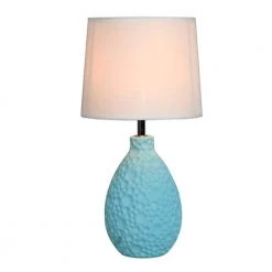 14 in. Blue Textured Stucco Ceramic Oval Table Lamp by Simple Designs