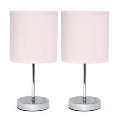 11 in. Chrome Mini Basic Blush Pink Table Lamp with Fabric Shade (2-Pack) by Simple Designs