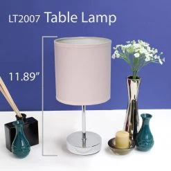 11 in. Chrome Mini Basic Blush Pink Table Lamp with Fabric Shade (2-Pack) by Simple Designs -Simple Designs Online Shop blush pink simple designs table lamps lt2007 bpk 2pk fa 1000
