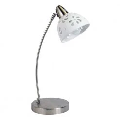 20.28 in. Brushed Nickel Desk Lamp with White Porcelain Flower Shade by Simple Designs