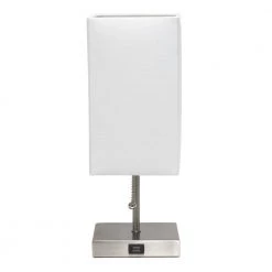 14.25 in. Brushed Nickel Petite Stick Lamp with USB Charging Port and White Fabric Shade by Simple Designs 11 14.25 in. Brushed Nickel Petite Stick Lamp with USB Charging Port and White Fabric Shade by Simple Designs -Simple Designs Online Shop brushed nickel simple designs table lamps lt1087 wht 1f 1000