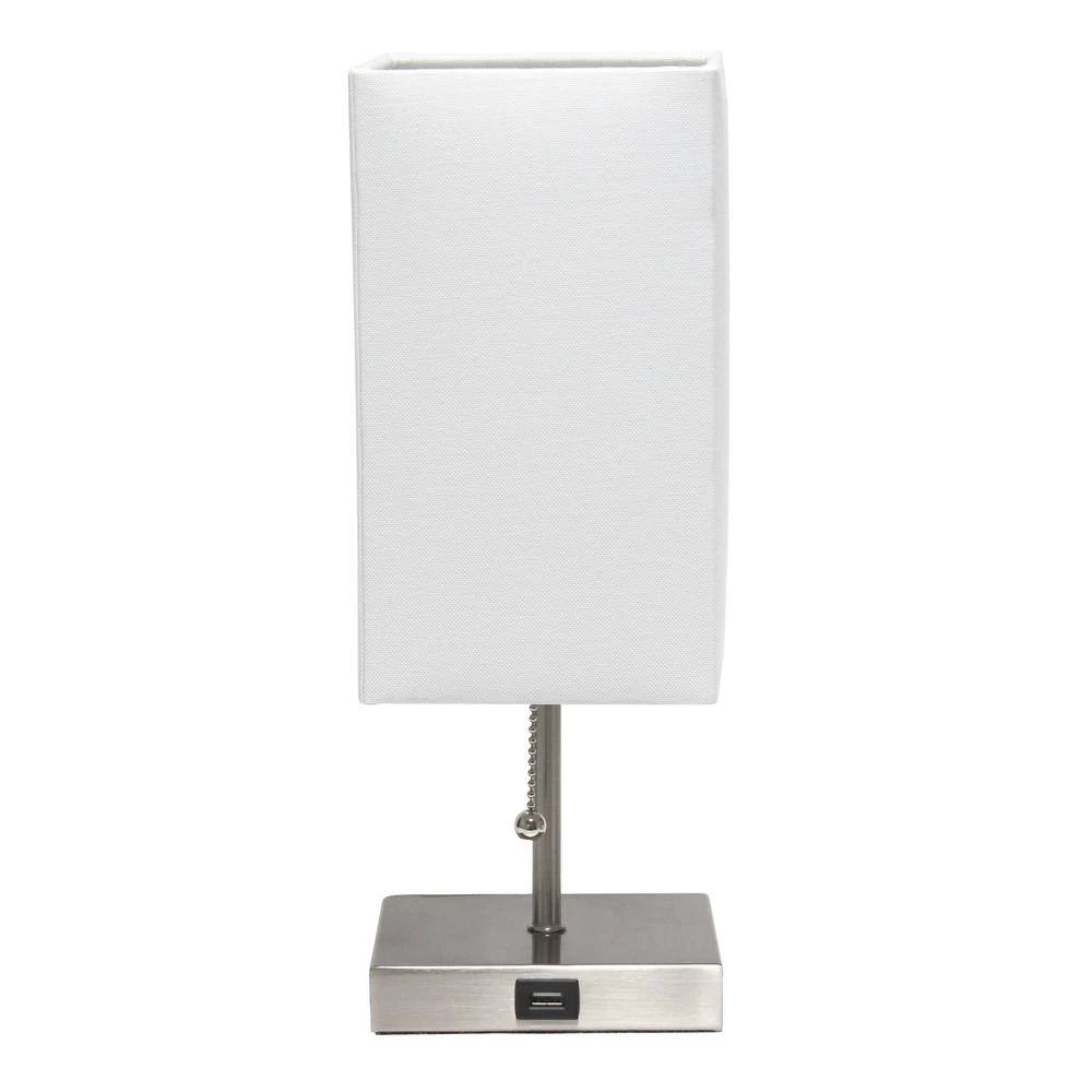14.25 in. Brushed Nickel Petite Stick Lamp with USB Charging Port and White Fabric Shade by Simple Designs 4 14.25 in. Brushed Nickel Petite Stick Lamp with USB Charging Port and White Fabric Shade by Simple Designs - Image 4