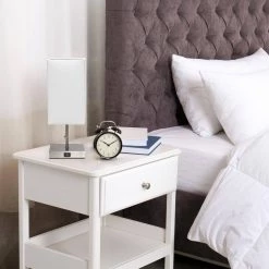 14.25 in. Brushed Nickel Petite Stick Lamp with USB Charging Port and White Fabric Shade by Simple Designs 15 14.25 in. Brushed Nickel Petite Stick Lamp with USB Charging Port and White Fabric Shade by Simple Designs -Simple Designs Online Shop brushed nickel simple designs table lamps lt1087 wht 31 1000