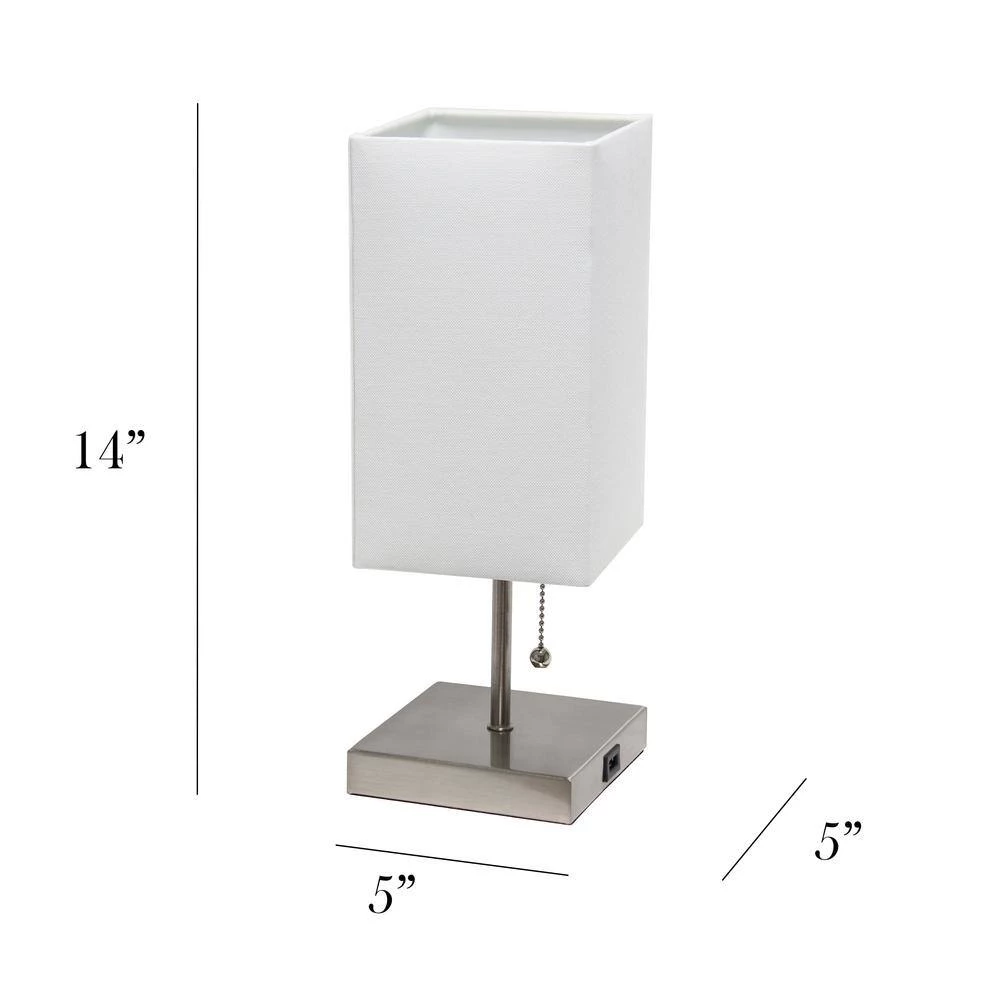 14.25 in. Brushed Nickel Petite Stick Lamp with USB Charging Port and White Fabric Shade by Simple Designs 3 14.25 in. Brushed Nickel Petite Stick Lamp with USB Charging Port and White Fabric Shade by Simple Designs - Image 3