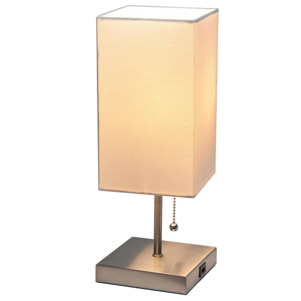 14.25 in. Brushed Nickel Petite Stick Lamp with USB Charging Port and White Fabric Shade by Simple Designs 2 14.25 in. Brushed Nickel Petite Stick Lamp with USB Charging Port and White Fabric Shade by Simple Designs - Image 2