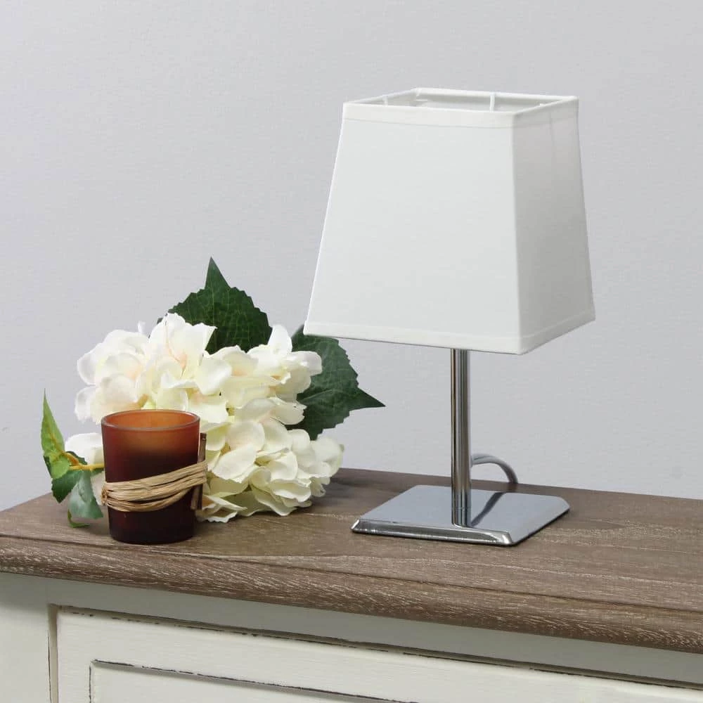 9.7 in. Chrome Mini Table Lamp with White Squared Empire Fabric Shade by Simple Designs 4 9.7 in. Chrome Mini Table Lamp with White Squared Empire Fabric Shade by Simple Designs - Image 4