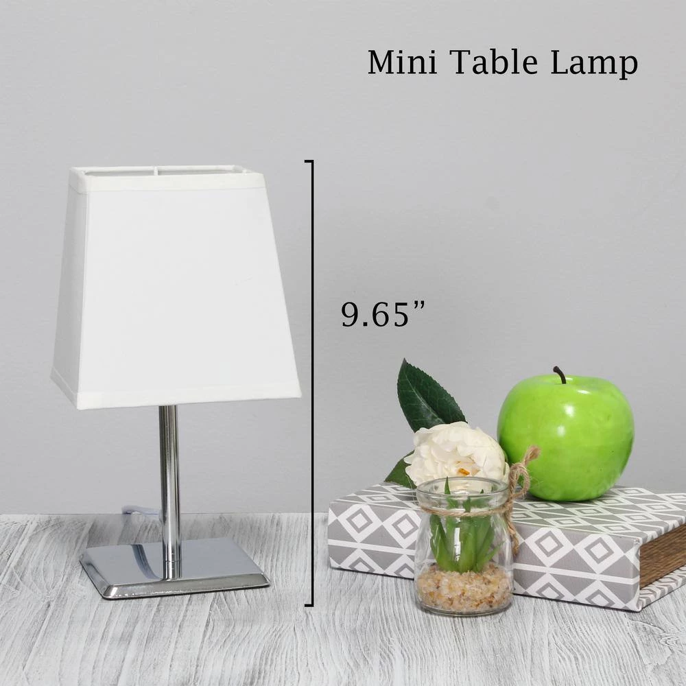 9.7 in. Chrome Mini Table Lamp with White Squared Empire Fabric Shade by Simple Designs 5 9.7 in. Chrome Mini Table Lamp with White Squared Empire Fabric Shade by Simple Designs - Image 5