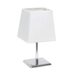 9.7 in. Chrome Mini Table Lamp with White Squared Empire Fabric Shade by Simple Designs