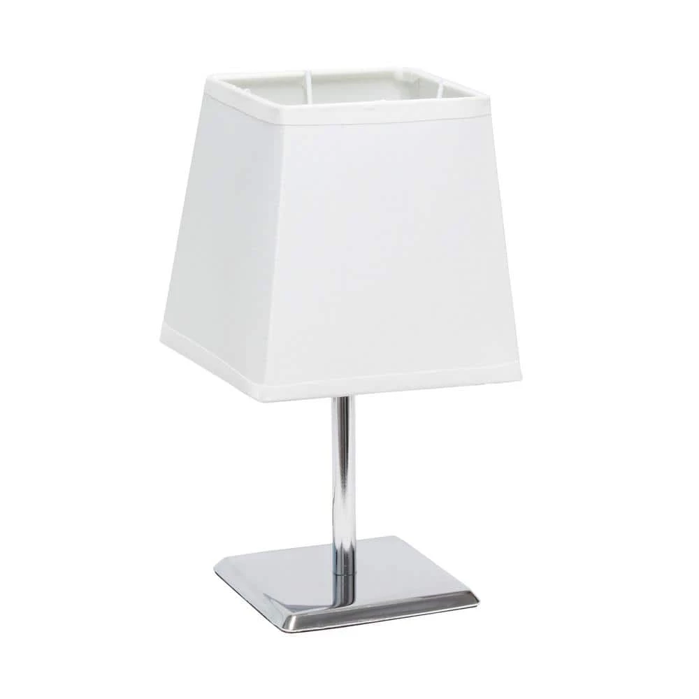 9.7 in. Chrome Mini Table Lamp with White Squared Empire Fabric Shade by Simple Designs 1 9.7 in. Chrome Mini Table Lamp with White Squared Empire Fabric Shade by Simple Designs