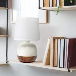 12 in. Dark Wood and White Petite Mid Century Table Lamp by Simple Designs -Simple Designs Online Shop dark wood off white simple designs table lamps lt2078 dww 1f 1000
