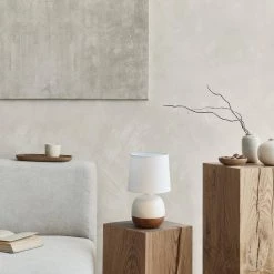 12 in. Dark Wood and White Petite Mid Century Table Lamp by Simple Designs -Simple Designs Online Shop dark wood off white simple designs table lamps lt2078 dww 31 1000