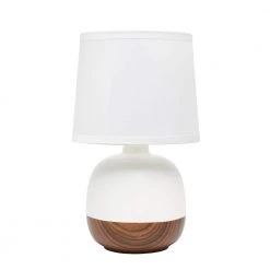 12 in. Dark Wood and White Petite Mid Century Table Lamp by Simple Designs