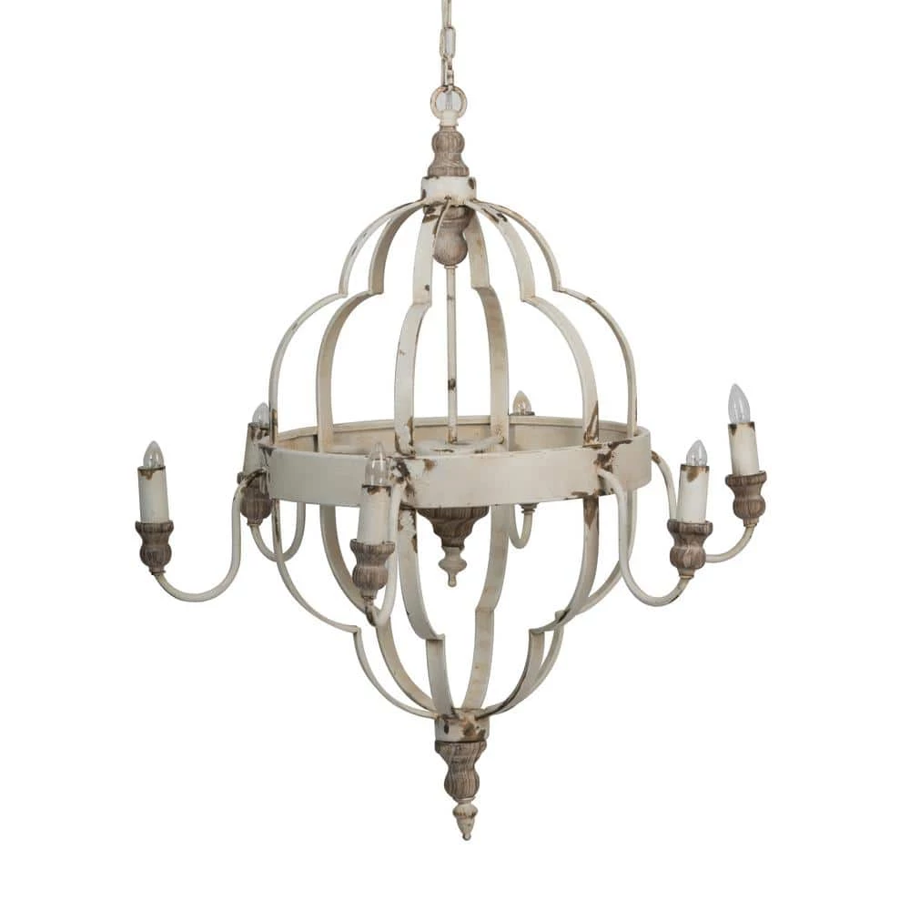 6-Light Distressed White Chandelier by A & B Home 1 6-Light Distressed White Chandelier by A & B Home