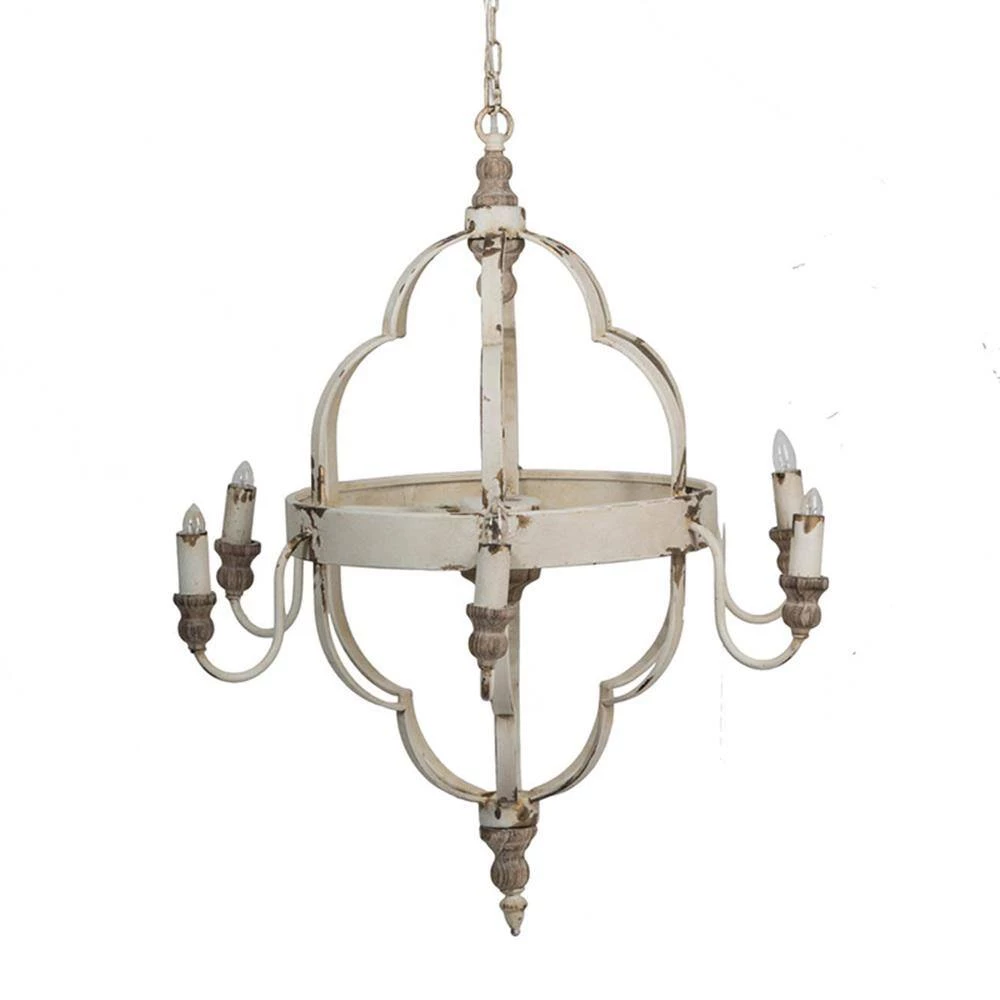 6-Light Distressed White Chandelier by A & B Home 2 6-Light Distressed White Chandelier by A & B Home - Image 2